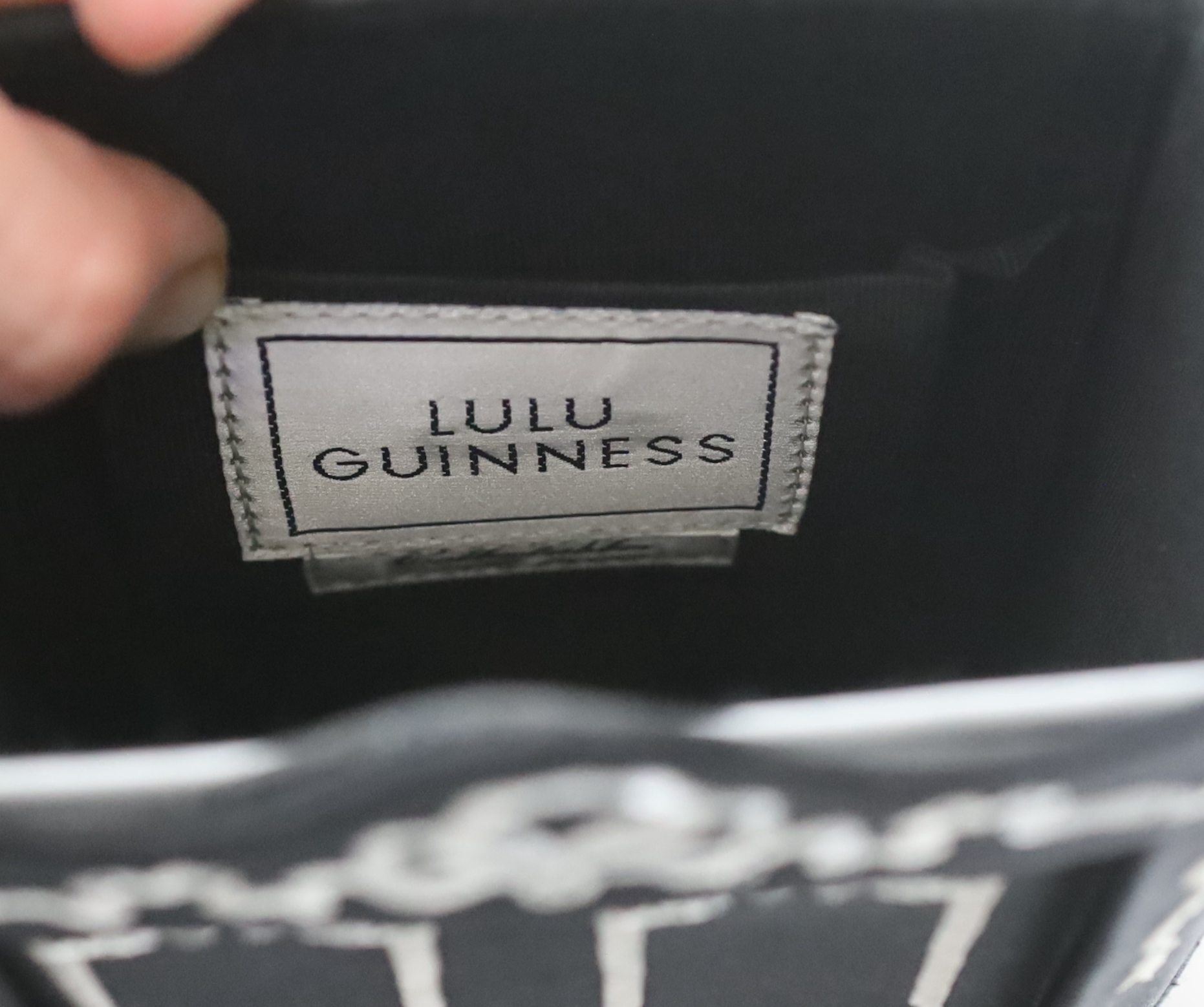 A Lulu Guinness vintage black satin Wardrobe Novelty bag with original dust bag, ribbon and box, height 20cm, height to strap 29cm, width 12cm, depth 7cm